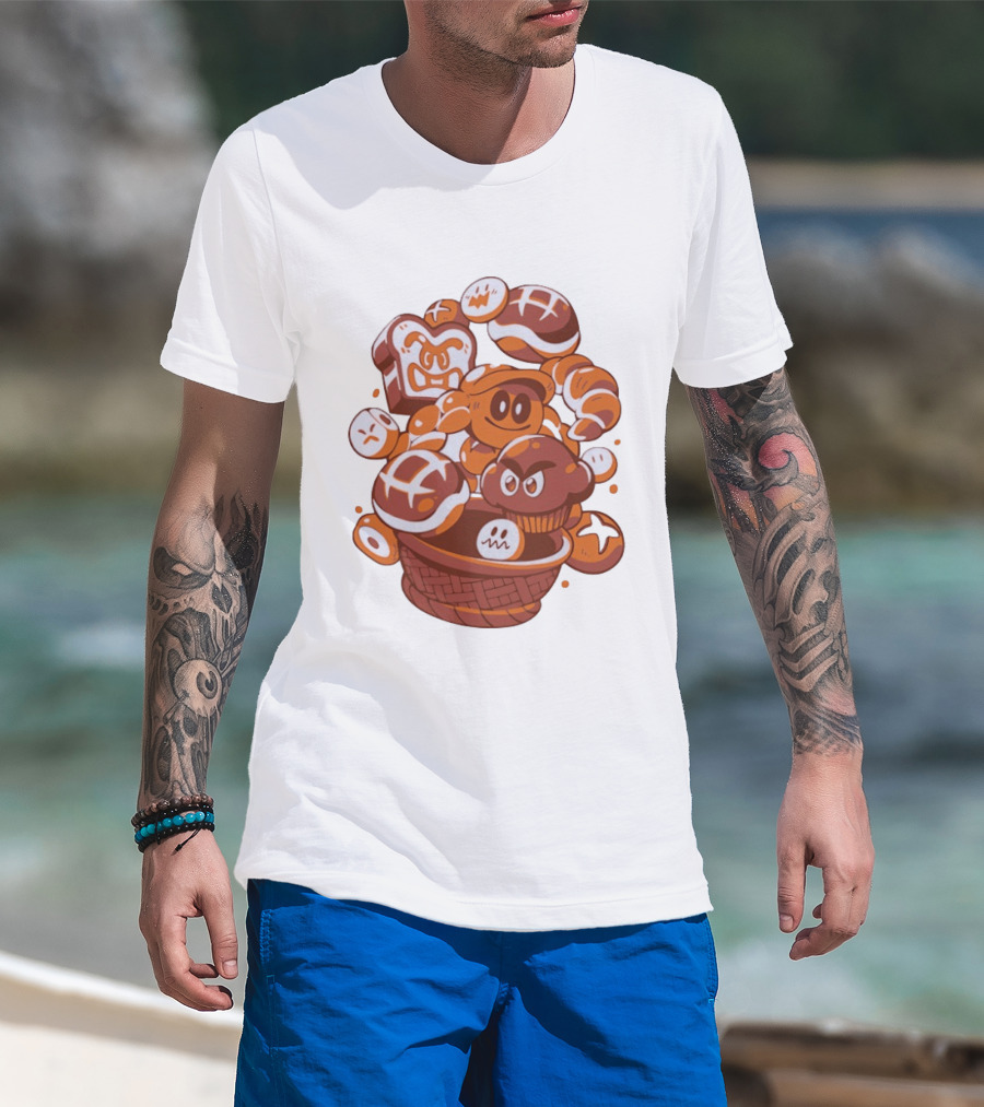 Enemies And Breads Angry Toast And Muffin Characters Basket T-Shirt