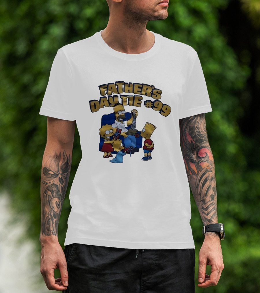 Father's Day Tie 99 Cartoon Celebration With Iconic Family Gathering T-Shirt