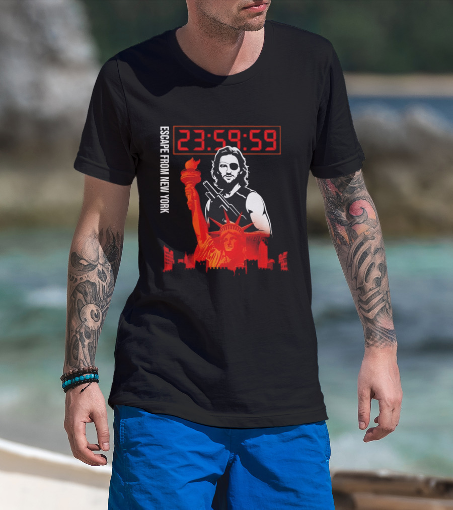 Escape From New York Snake Plissken With Statue Of Liberty And Countdown T-Shirt