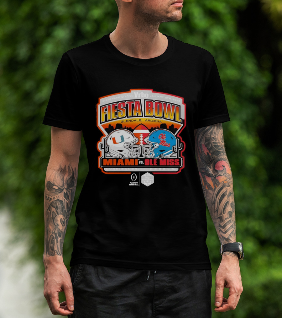 State Farm Stadium Vrbo Fiesta Bowl January 8th 2026 Glendale Arizona Miami Hurricanes Vs Ole Miss Rebels CFP T-Shirt