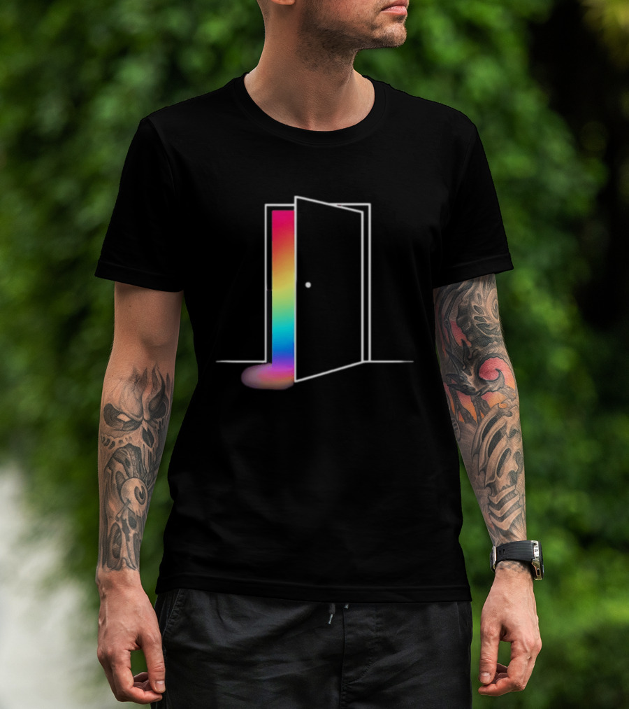 Minimalist Open Door With Rainbow Light Emission T-Shirt