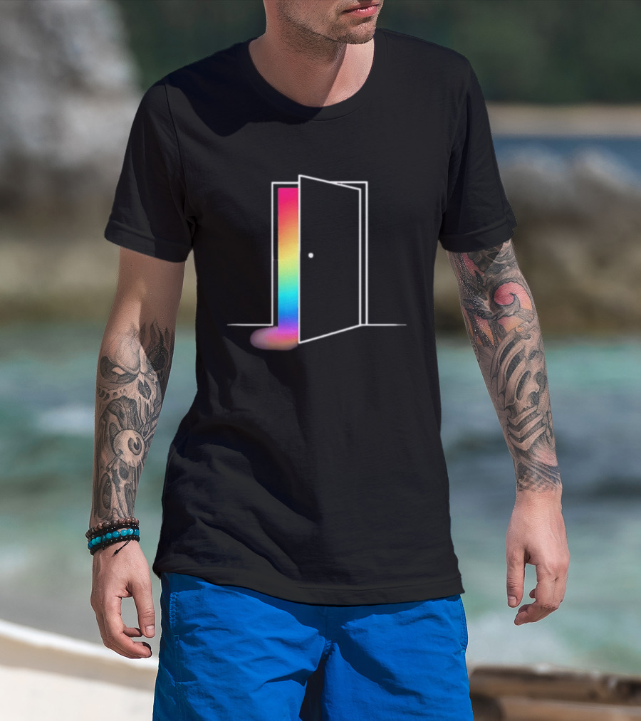 Minimalist Open Door With Rainbow Light Emission T-Shirt