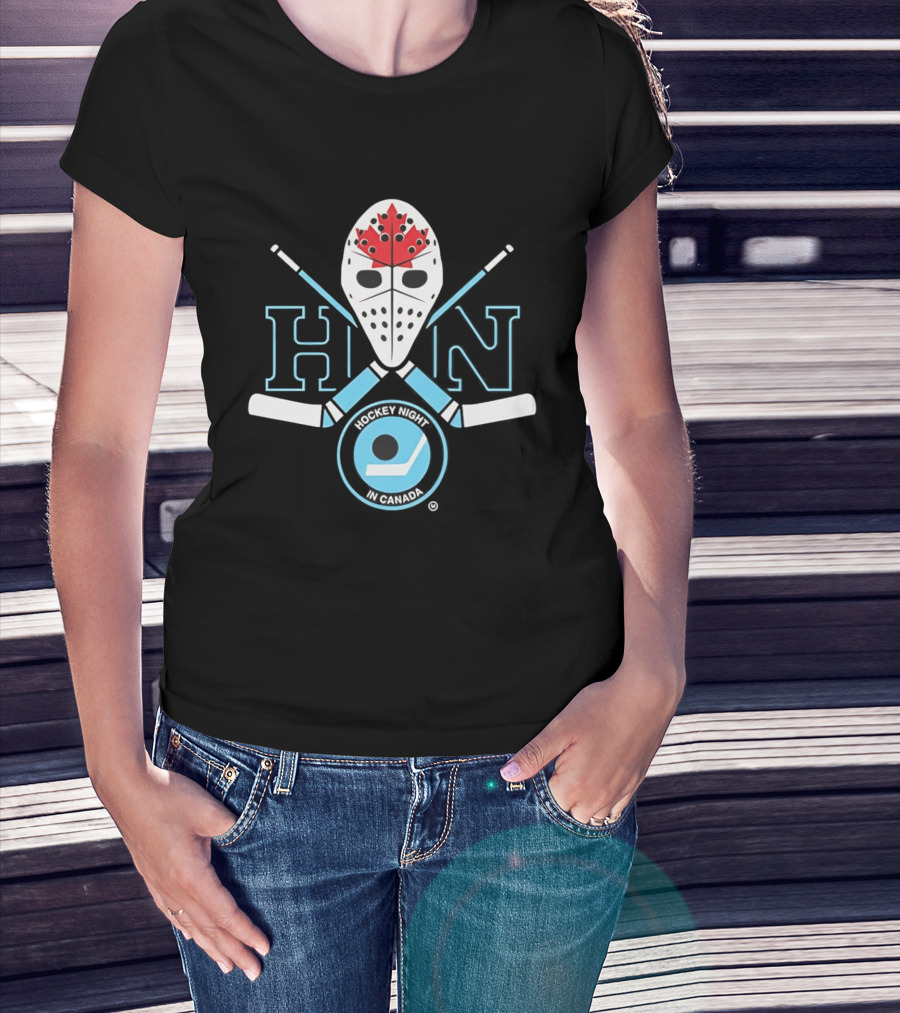 HN Hockey Night Canada Mask Crossed Sticks Maple Leaf Puck T-Shirt