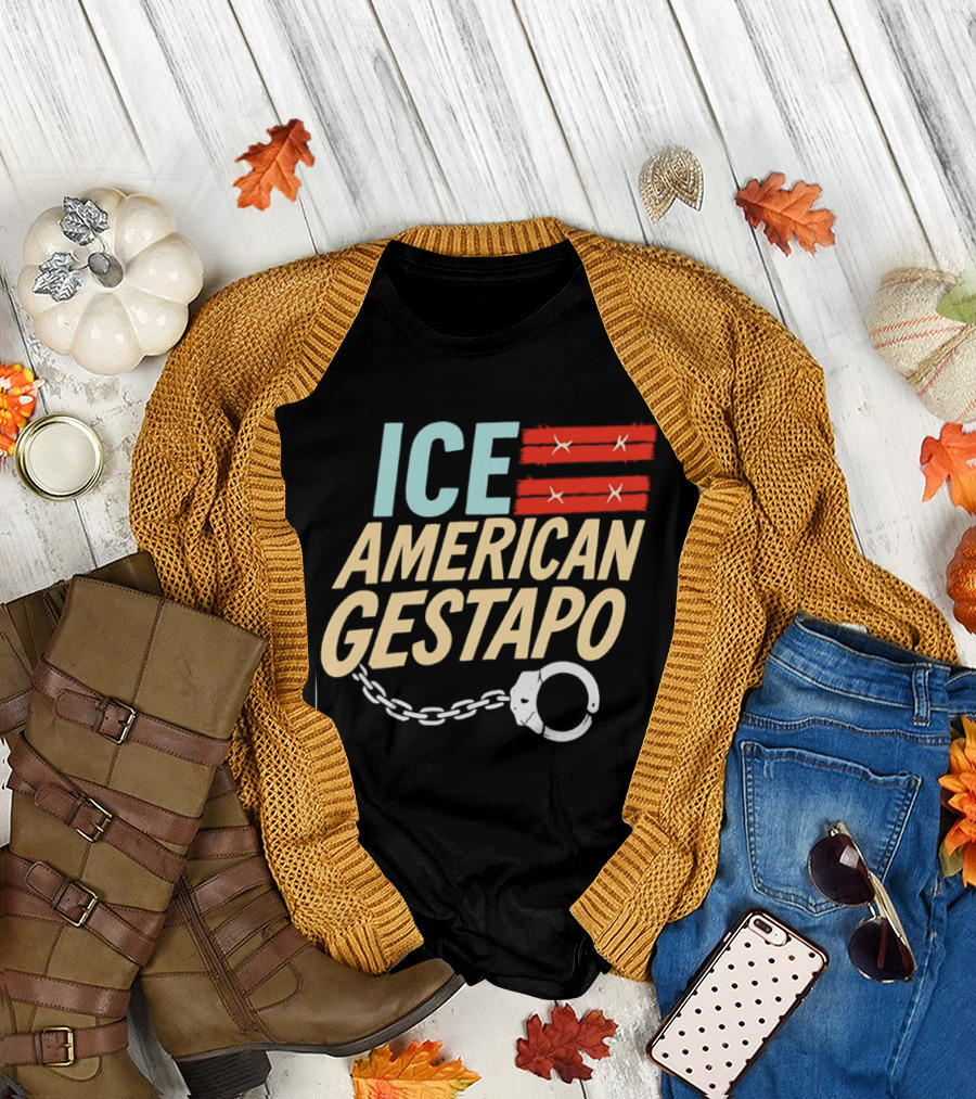 ICE American Gestapo Handcuff Symbol Bold T-Shirt
