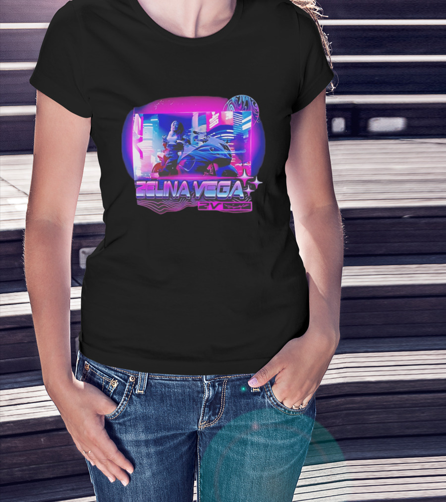 WWE Zelina Vega 2V Motorcycle Neon City T-Shirt