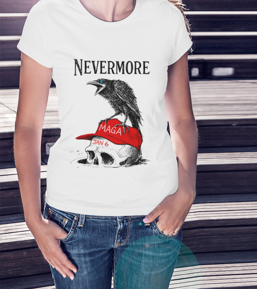 Nevermore Crow Maga January 6 Red Hat Skull T-Shirt