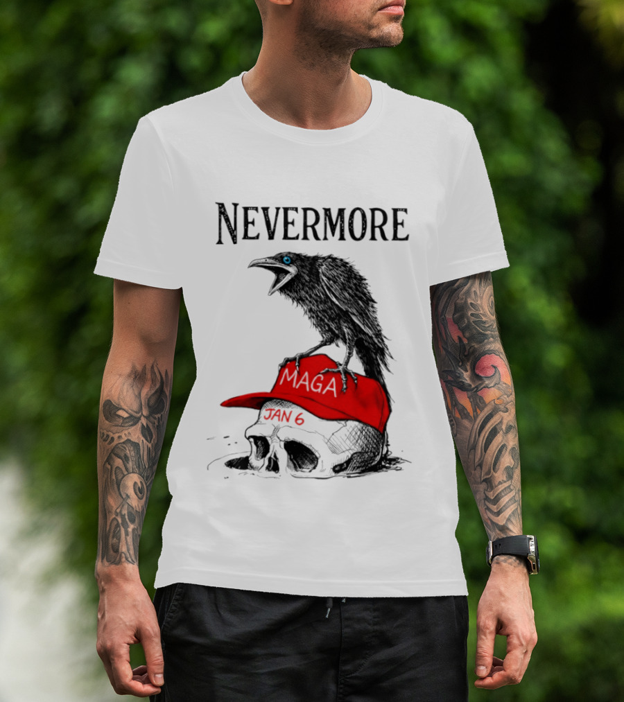 Nevermore Crow Maga January 6 Red Hat Skull T-Shirt