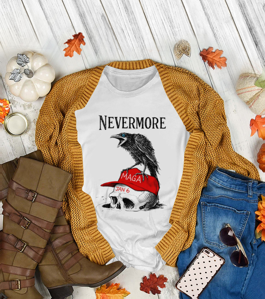 Nevermore Crow Maga January 6 Red Hat Skull T-Shirt