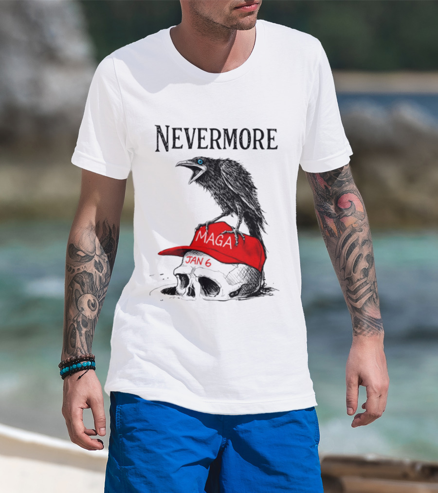 Nevermore Crow Maga January 6 Red Hat Skull T-Shirt
