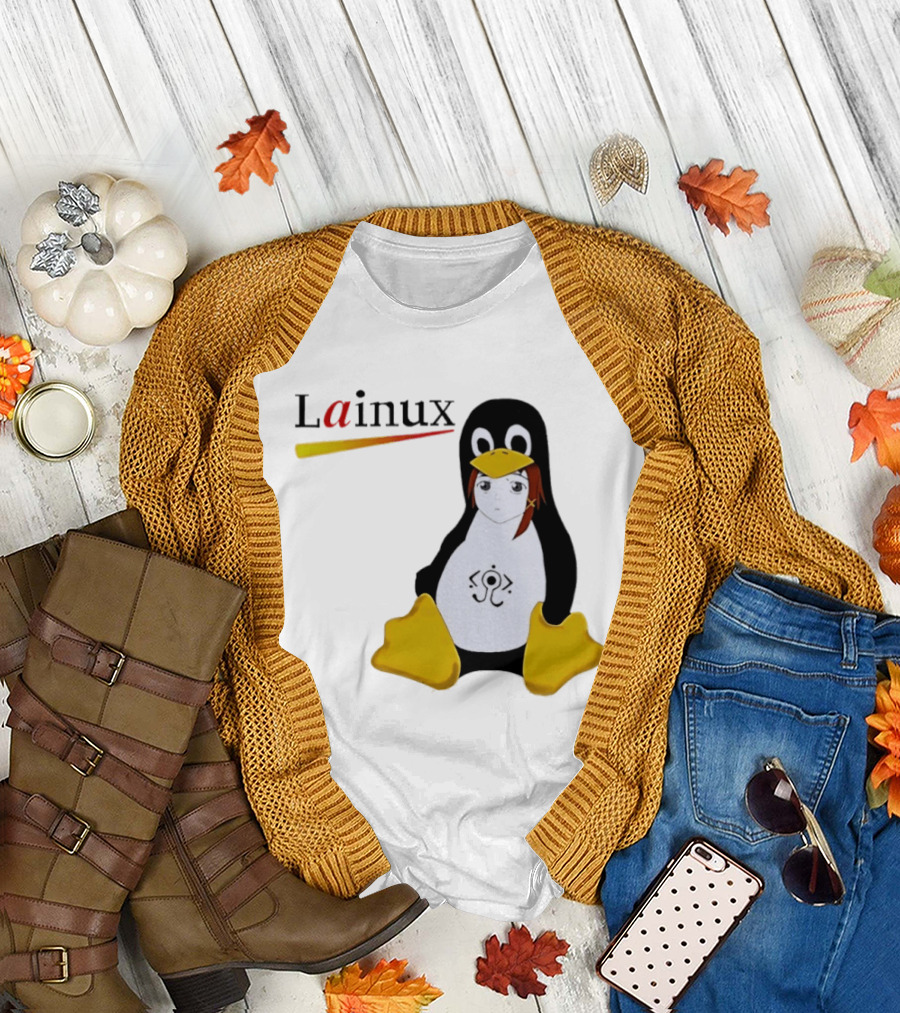 Lainux Lain Ux Linux Tux Mascot Penguin Anime T-Shirt