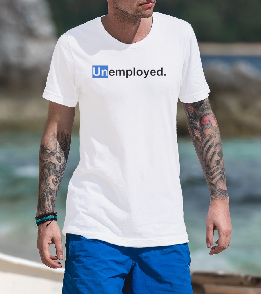 Unemployed UN Blue Box Wordplay T-Shirt