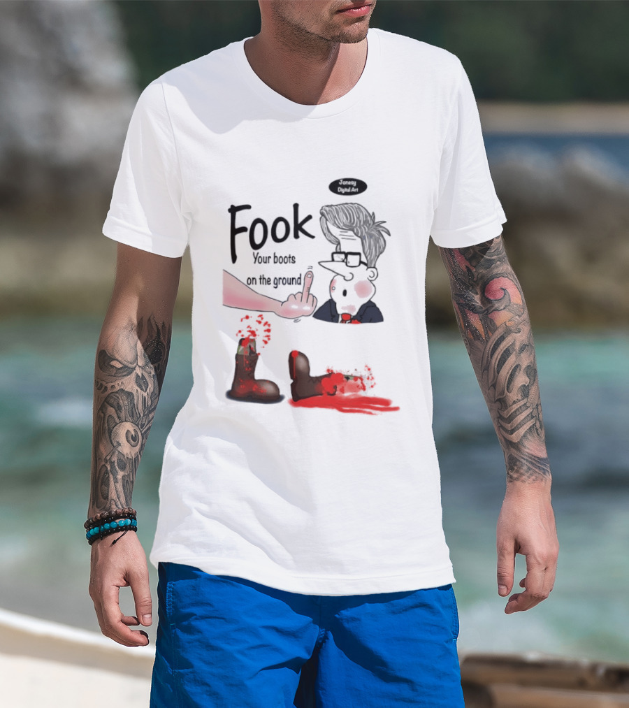 Fook Your Boots On The Ground Middle Finger Expression And Cartoon Stunned T-Shirt