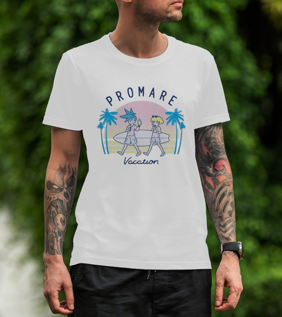 Promare Vacation Beach Surfboard Sunset And Palm Trees T-Shirt