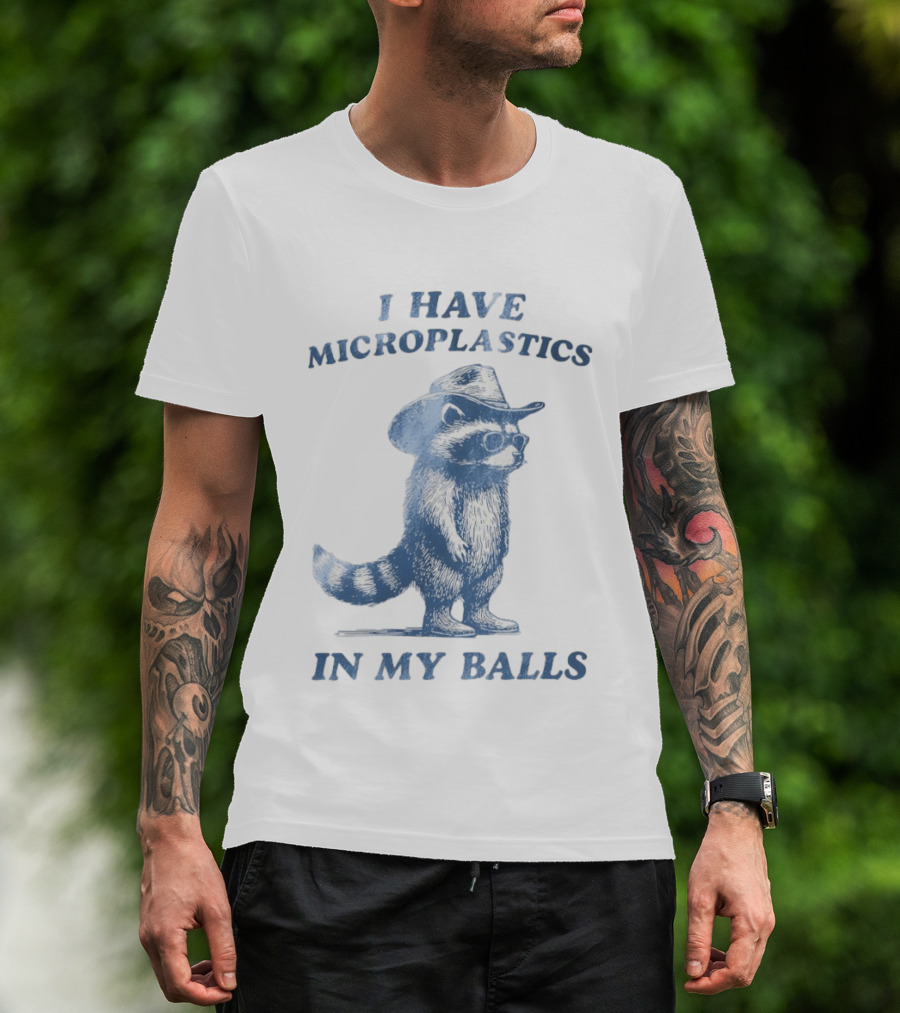 Raccoon I Have Microplastics In My Balls Cowboy Hat Glasses T-Shirt