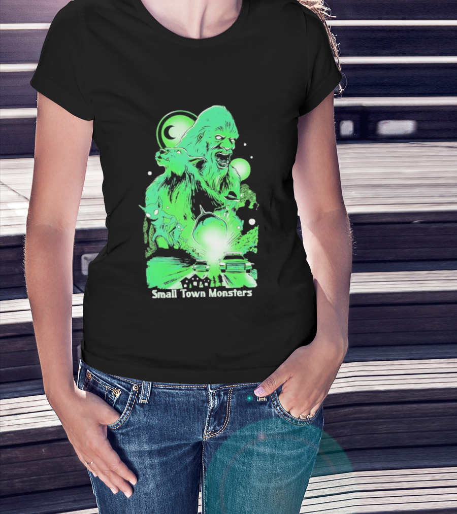 Small Town Monsters 2026 Alien And UFO With Bigfoot Creature T-Shirt