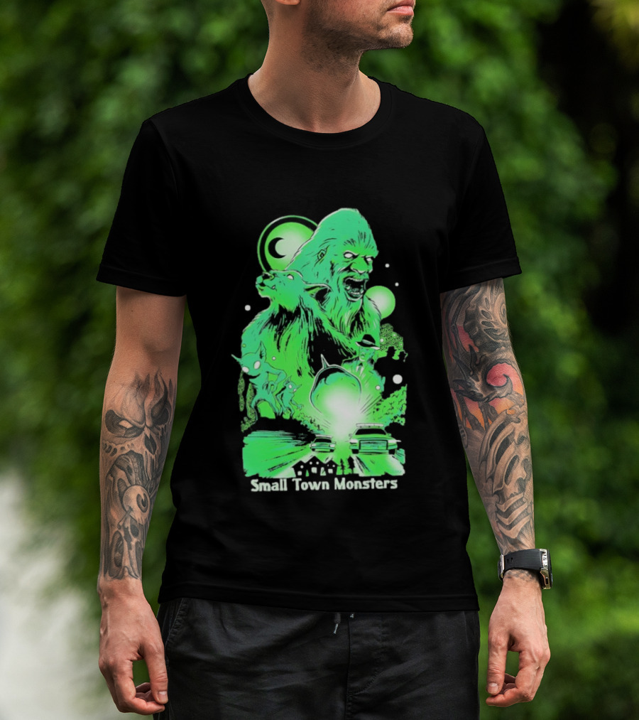 Small Town Monsters 2026 Alien And UFO With Bigfoot Creature T-Shirt