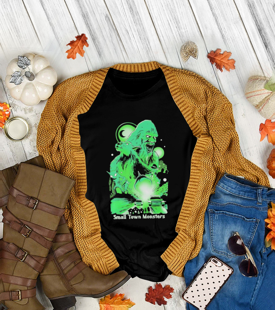 Small Town Monsters 2026 Alien and UFO with Bigfoot Creature T-Shirt