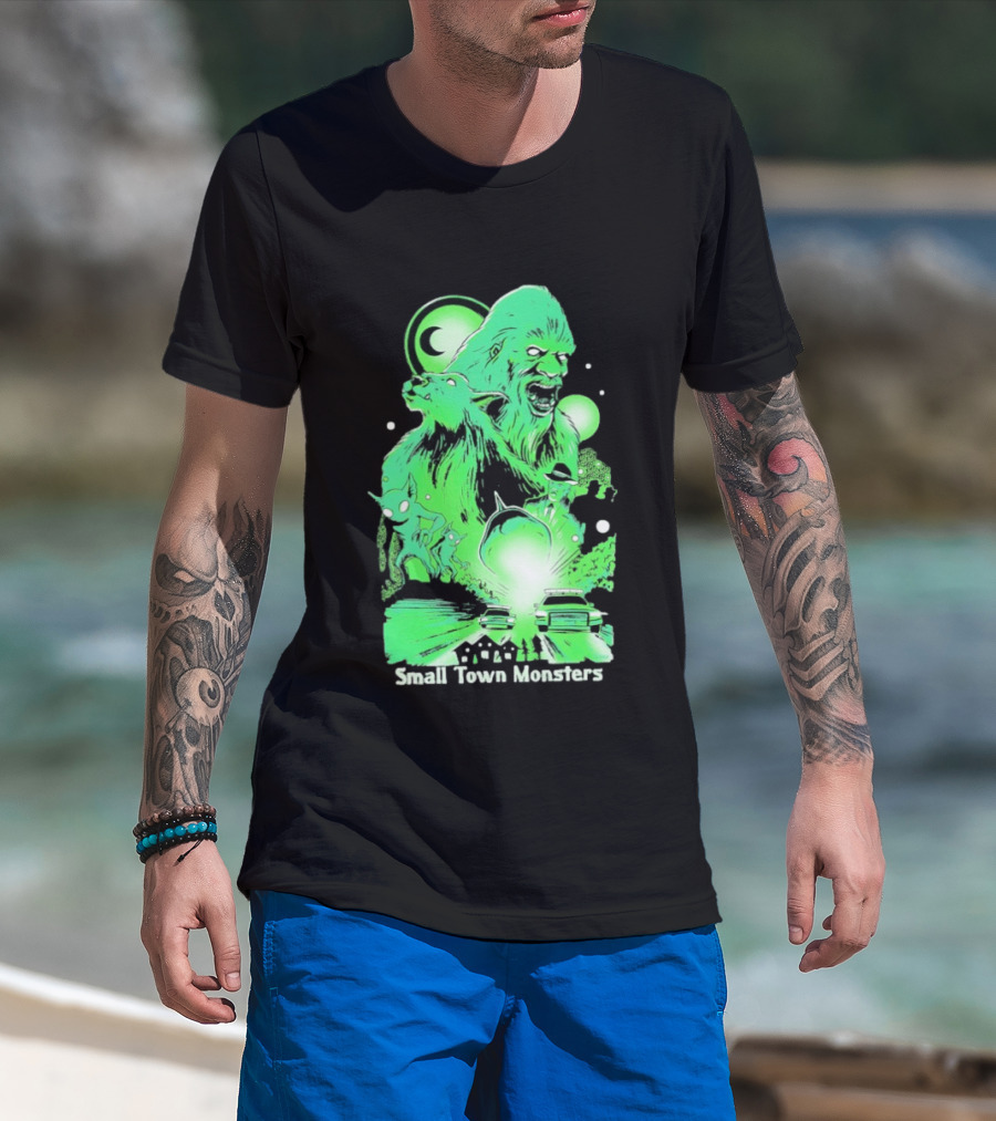 Small Town Monsters 2026 Alien And UFO With Bigfoot Creature T-Shirt