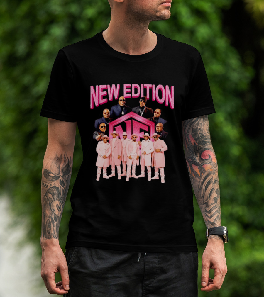 Bobby Brown Johnny Gill Ralph Tresvant Ronnie DeVoe Ricky Bell Michael Bivins New Edition NE Band Pink Outfits 90s Music T-Shirt