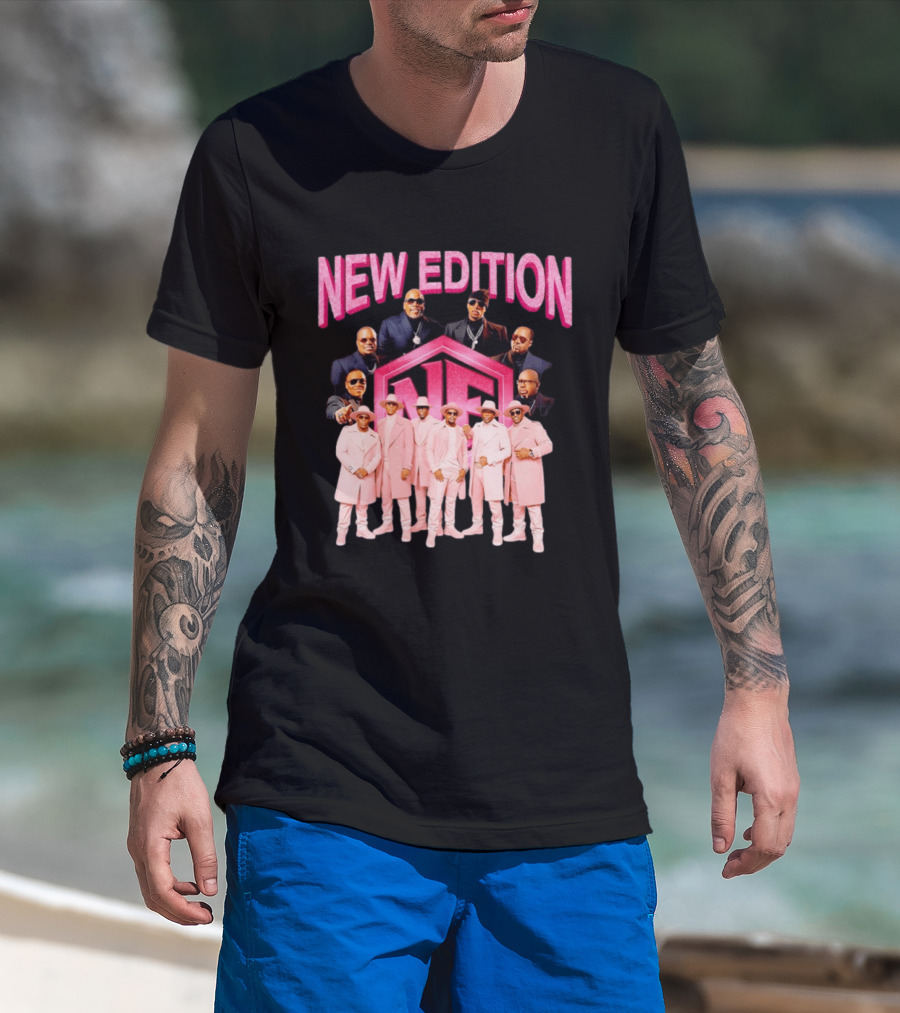 Bobby Brown Johnny Gill Ralph Tresvant Ronnie DeVoe Ricky Bell Michael Bivins New Edition NE Band Pink Outfits 90s Music T-Shirt