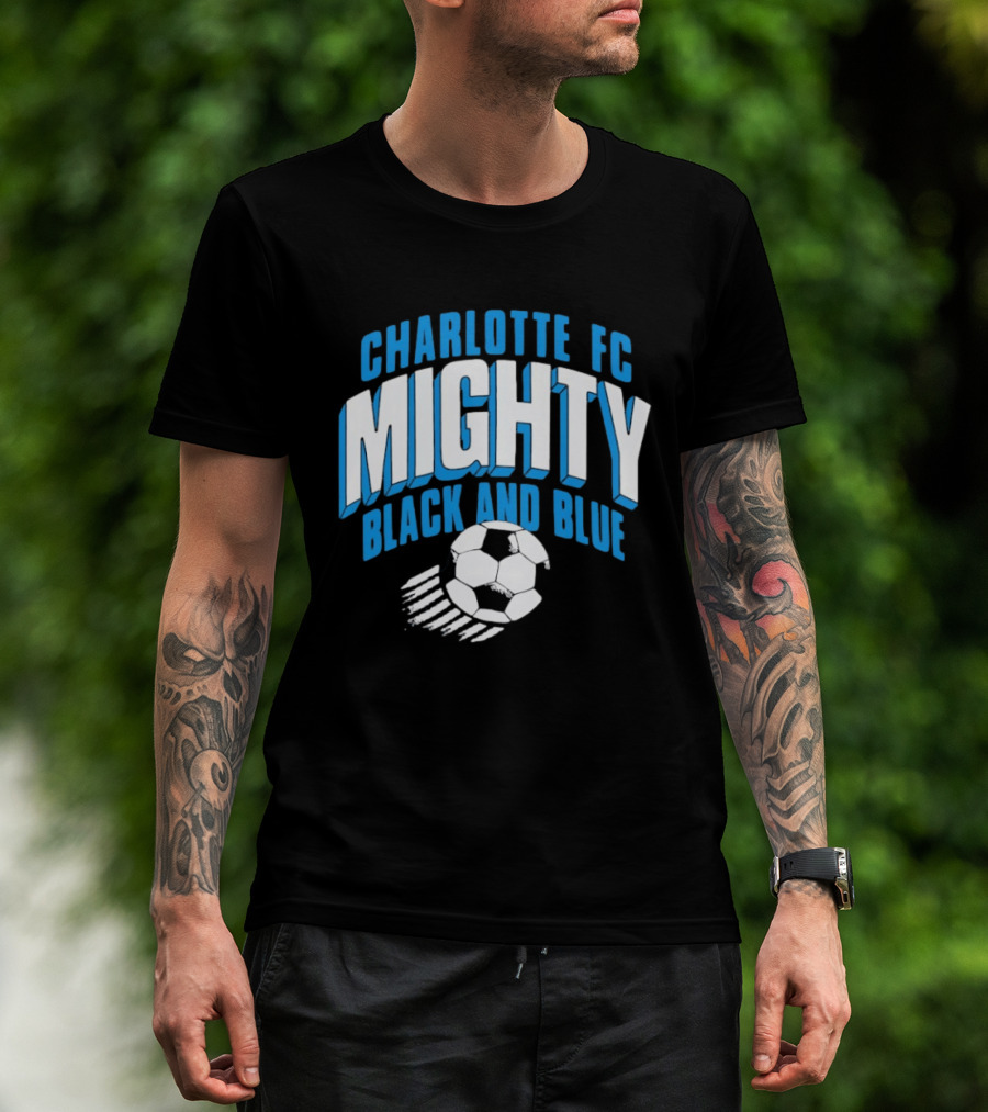 Charlotte FC Mighty Black And Blue Soccer Ball Momentum T-Shirt