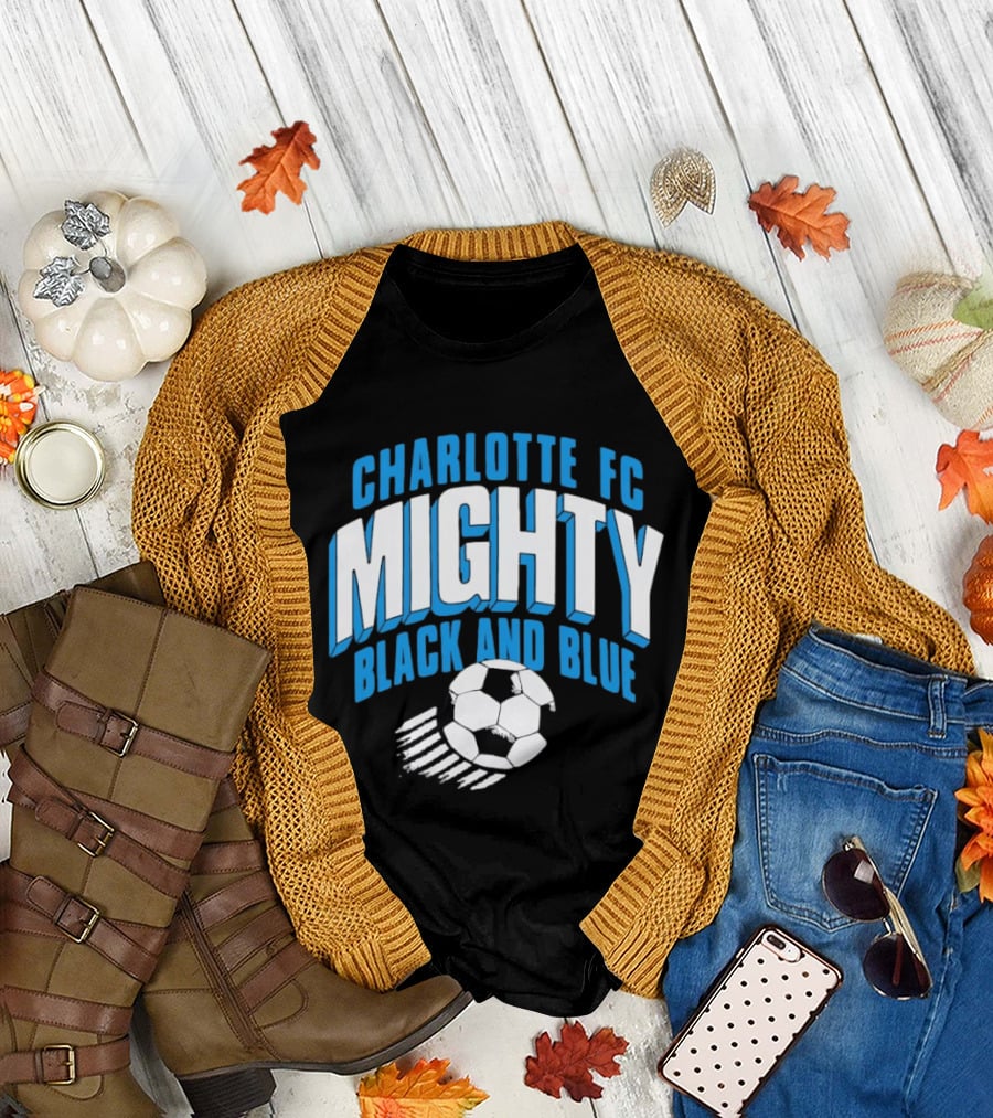 Charlotte FC Mighty Black and Blue Soccer Ball Momentum T-Shirt