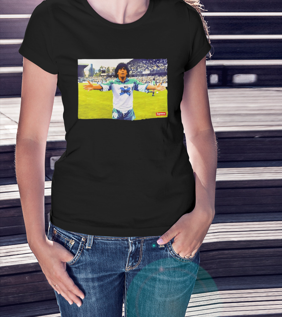 Supreme Diego Maradona No Drug Soccer Legend Iconic Image T-Shirt
