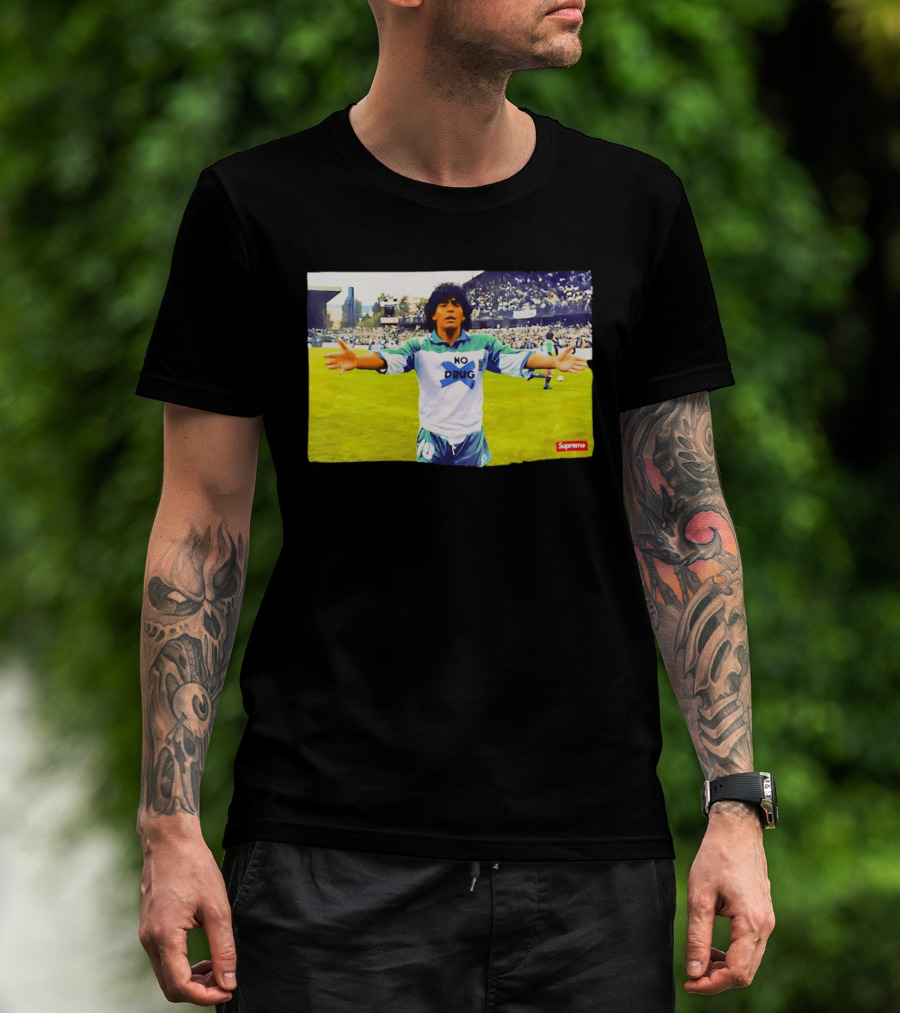 Supreme Diego Maradona No Drug Soccer Legend Iconic Image T-Shirt
