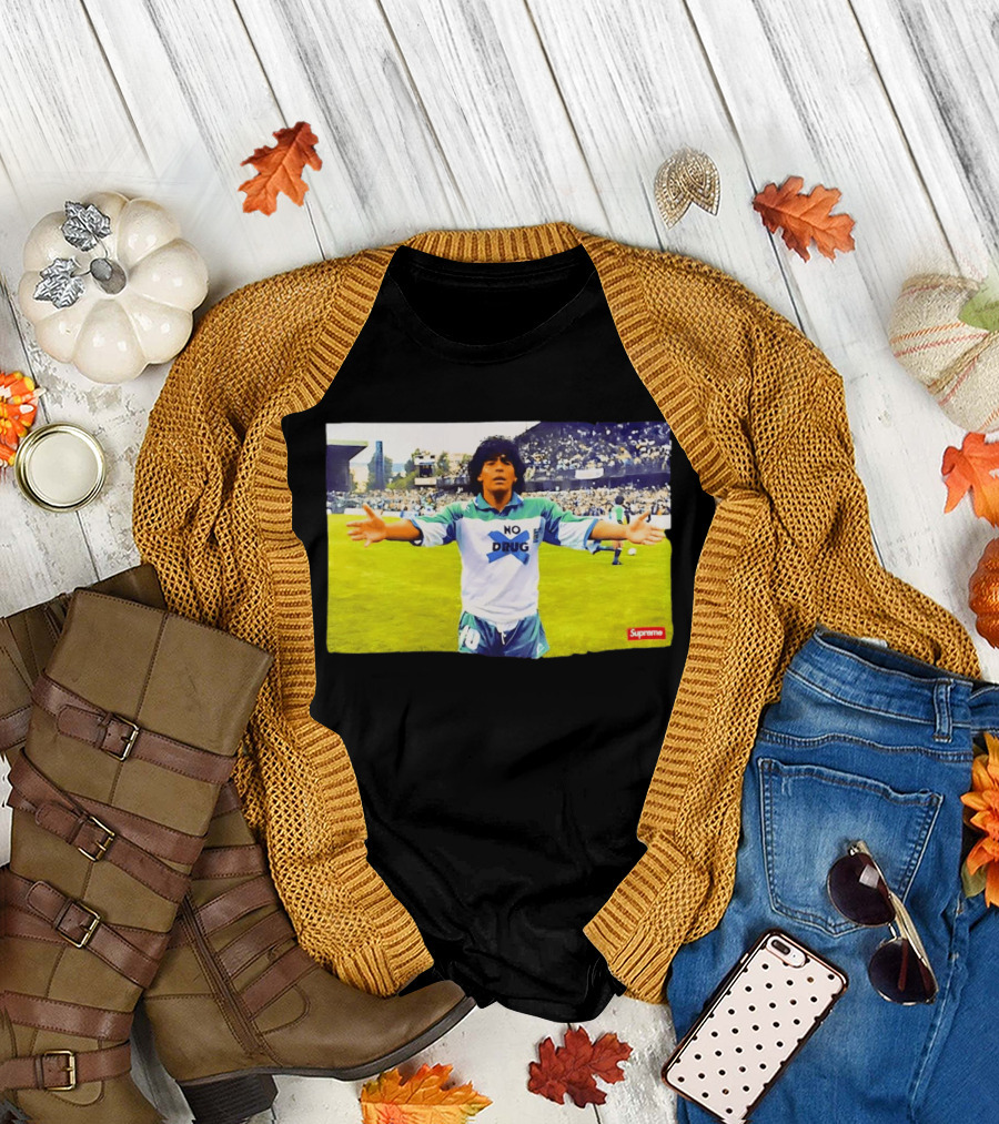 Supreme Diego Maradona No Drug Soccer Legend Iconic Image T-Shirt