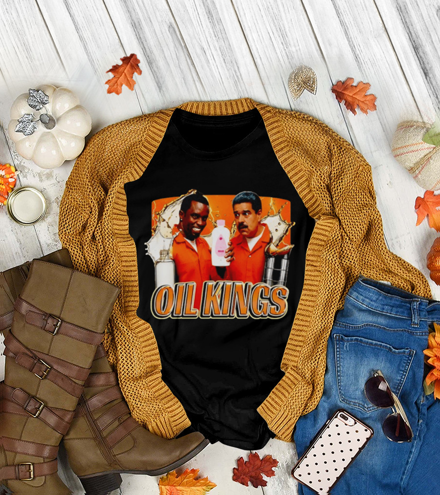 Oil Kings Comedy Parody with Iconic Characters and Baby Oil Bottle T-Shirt
