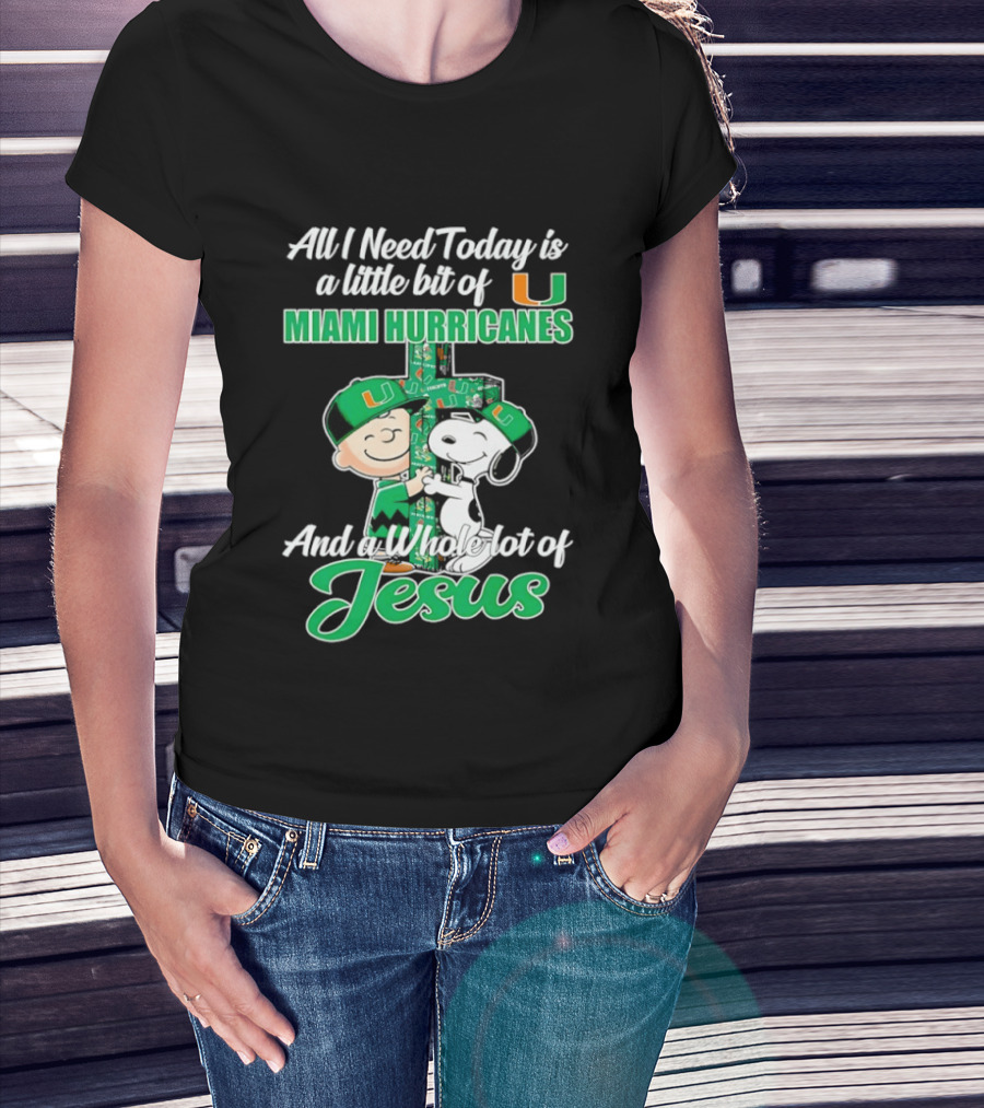 Peanuts Characters Miami Hurricanes Jesus Cross T-Shirt