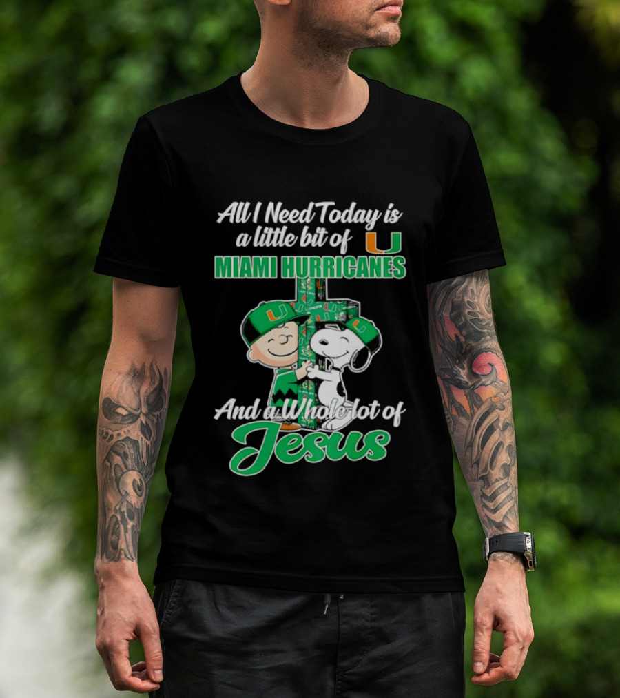 Peanuts Characters Miami Hurricanes Jesus Cross T-Shirt