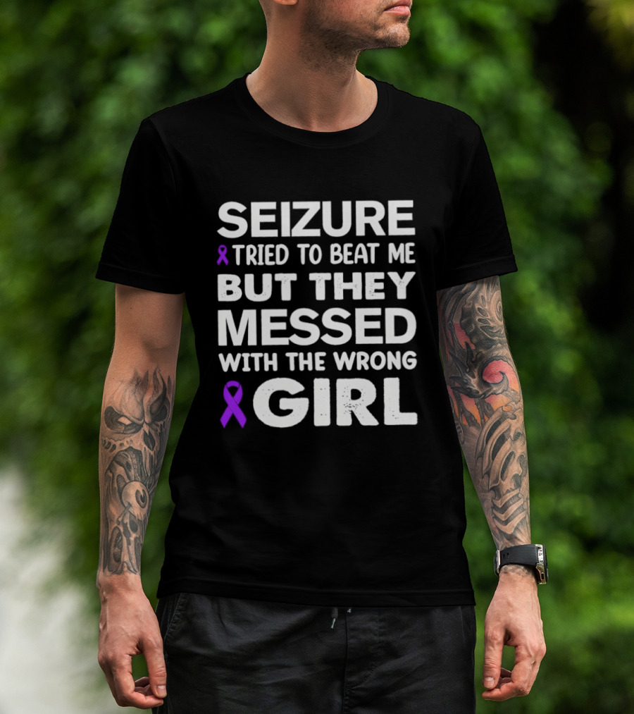 Seizure Tried To Beat Me Purple Ribbon Wrong Girl T-Shirt