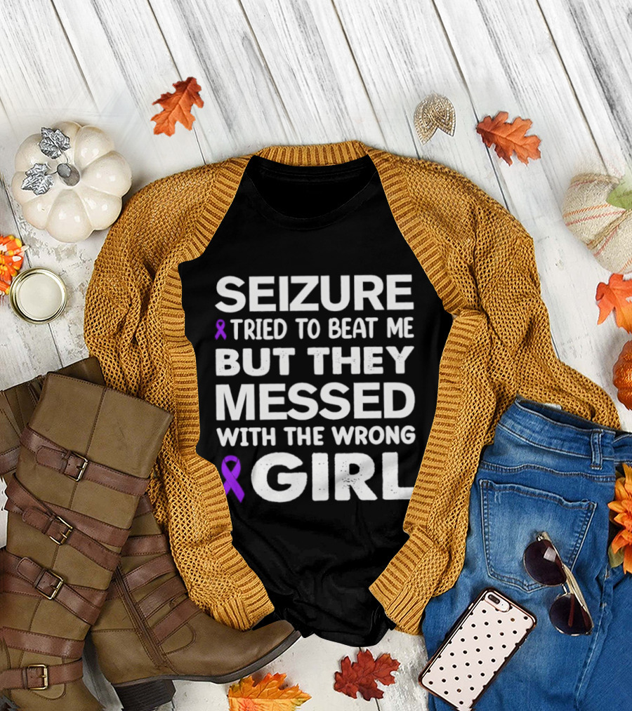 Seizure Tried to Beat Me Purple Ribbon Wrong Girl T-Shirt