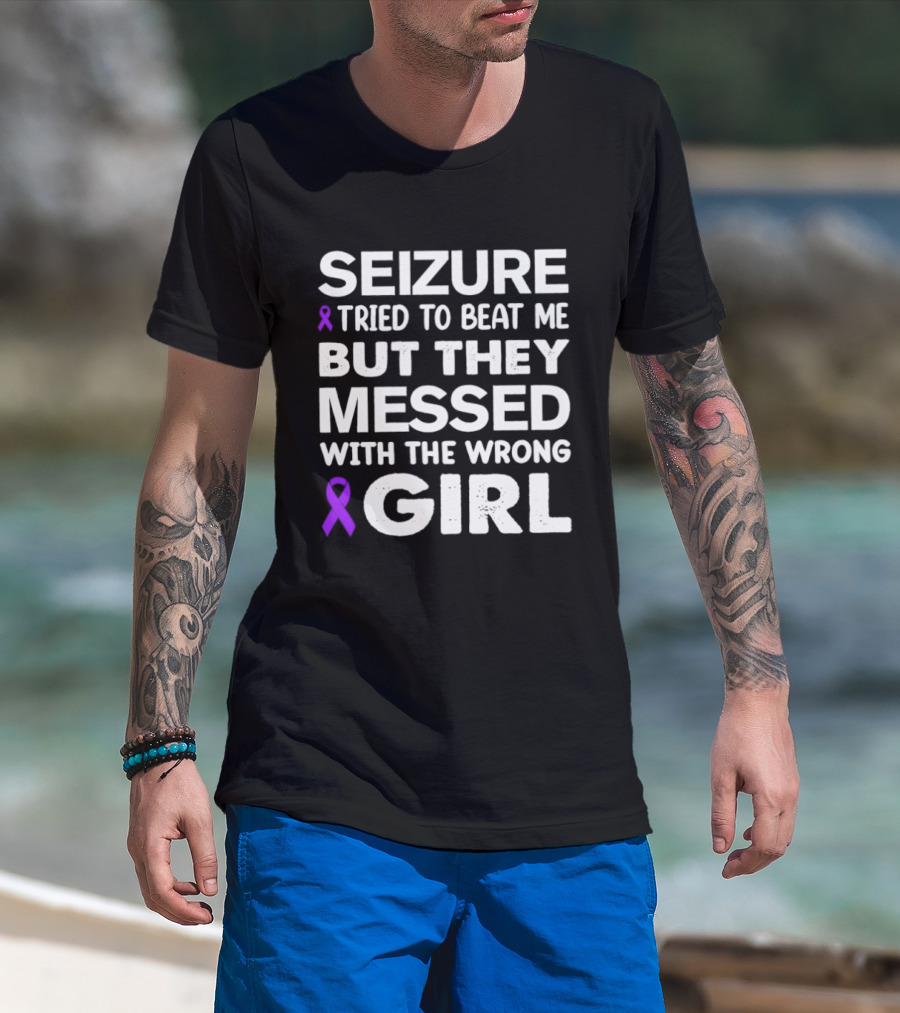 Seizure Tried To Beat Me Purple Ribbon Wrong Girl T-Shirt