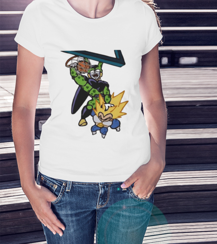 Cell Vs Vegeta Basketball Dunk Anime Mashup T-Shirt