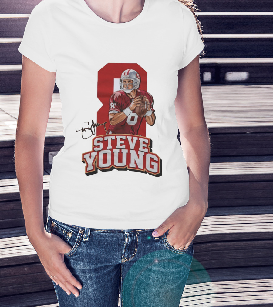 Steve Young 8 San Francisco 49ers Football Autograph T-Shirt