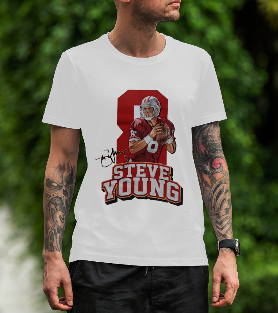 Steve Young 8 San Francisco 49ers Football Autograph T-Shirt