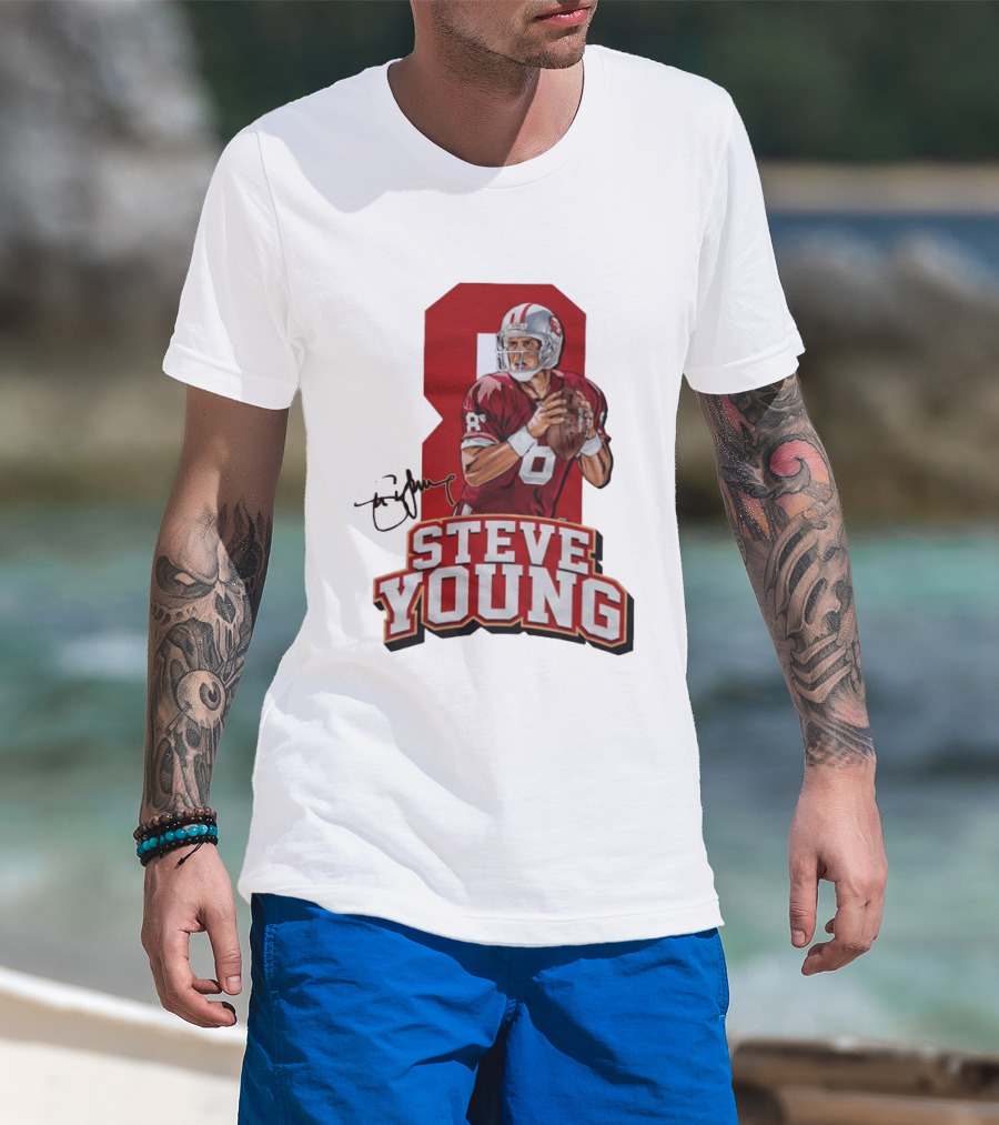 Steve Young 8 San Francisco 49ers Football Autograph T-Shirt