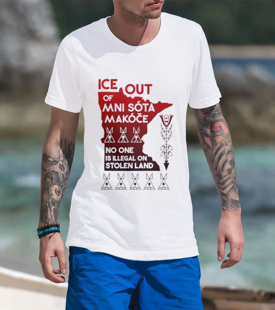 Ice Out Of Mni Sota Makoce No One Is Illegal On Stolen Land Text And Symbols T-Shirt