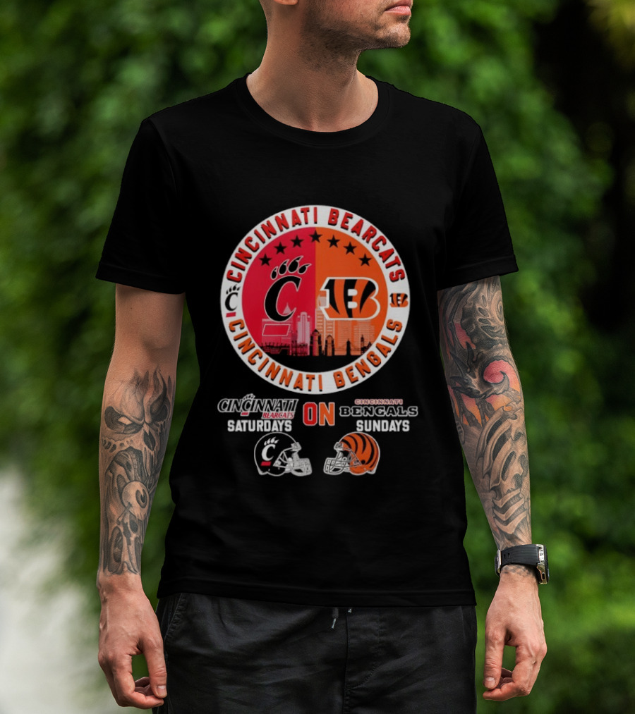 Cincinnati Bearcats Saturdays Cincinnati Bengals Sundays Helmet Mashup T-Shirt