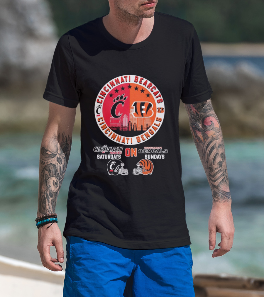 Cincinnati Bearcats Saturdays Cincinnati Bengals Sundays Helmet Mashup T-Shirt