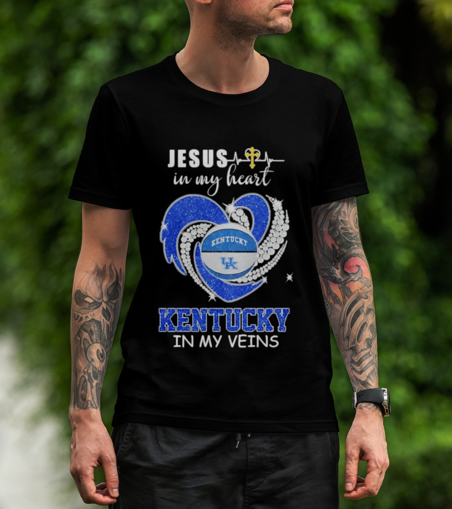 Jesus In My Heart Kentucky In My Veins Wildcats UK Basketball Passion T-Shirt