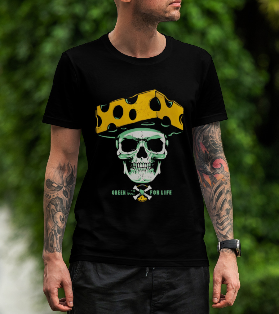 Green Bay Packers For Life Skull Cheesehead T-Shirt