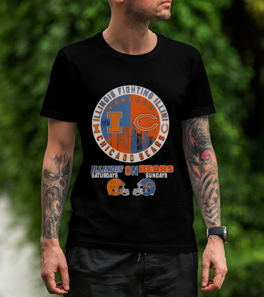 Illinois Fighting Illini And Chicago Bears Saturdays And Sundays Helmet Mashup T-Shirt