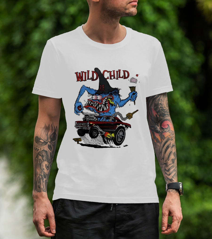 Wild Child Rat Fink R.F. Hot Rod Monster With Ice Cream And Gear Shift T-Shirt