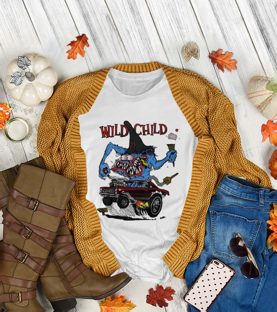 Wild Child Rat Fink R.F. Hot Rod Monster with Ice Cream and Gear Shift T-Shirt