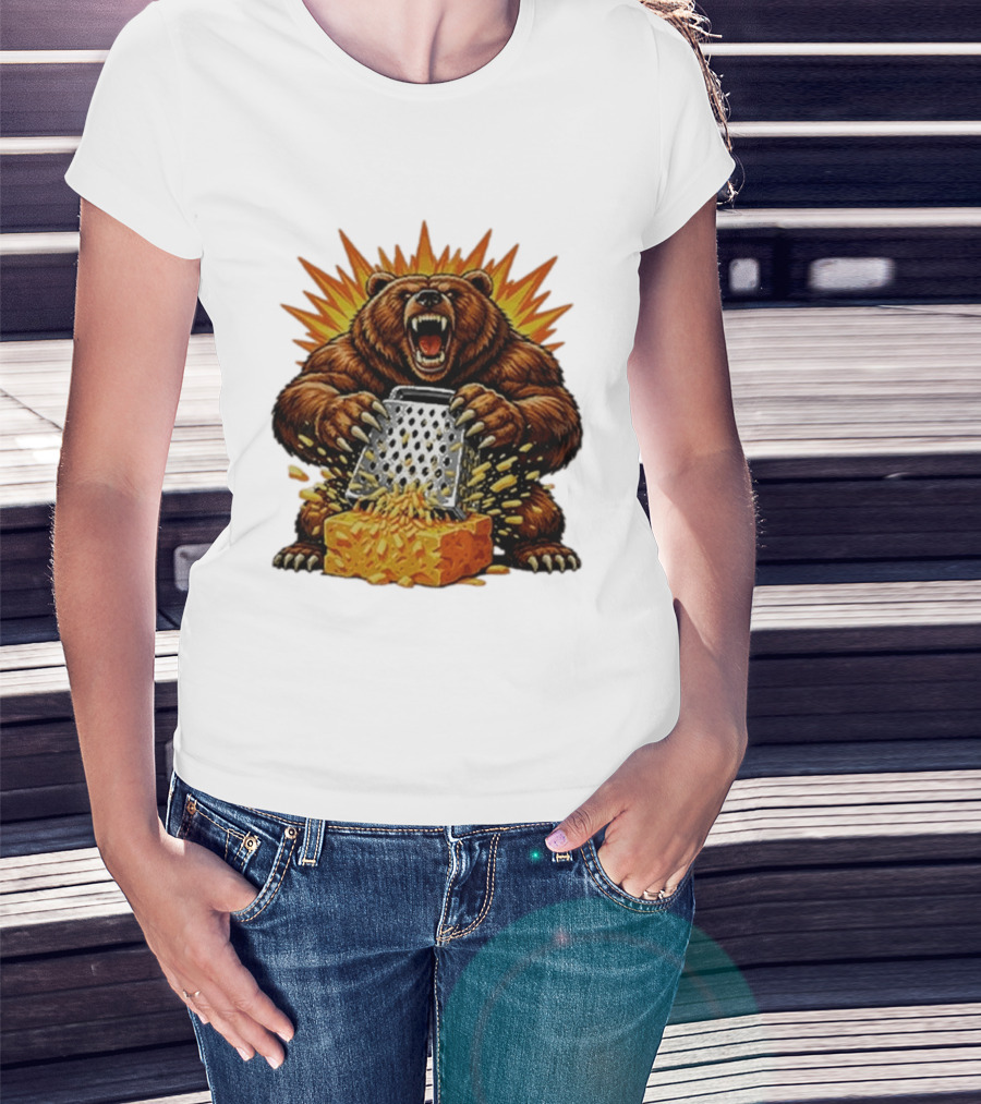Angry Bear Grating Cheese Grater Hater Explosive Roaring Beast T-Shirt