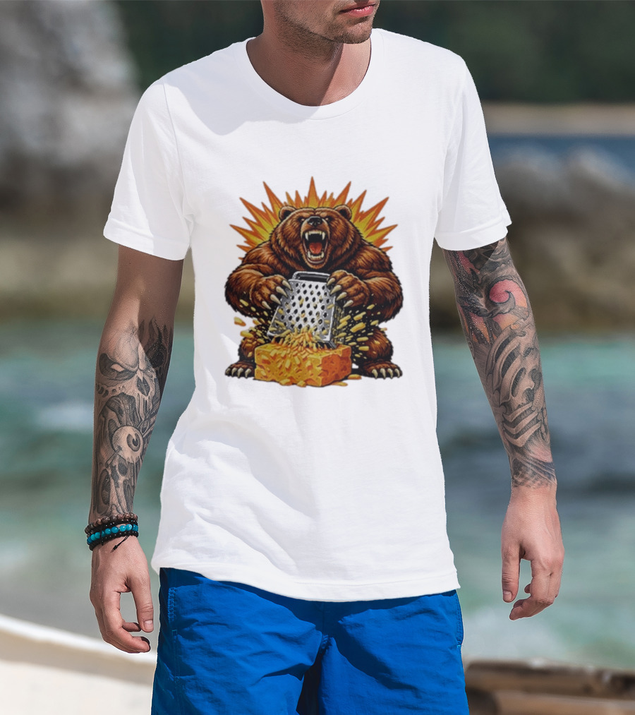 Angry Bear Grating Cheese Grater Hater Explosive Roaring Beast T-Shirt