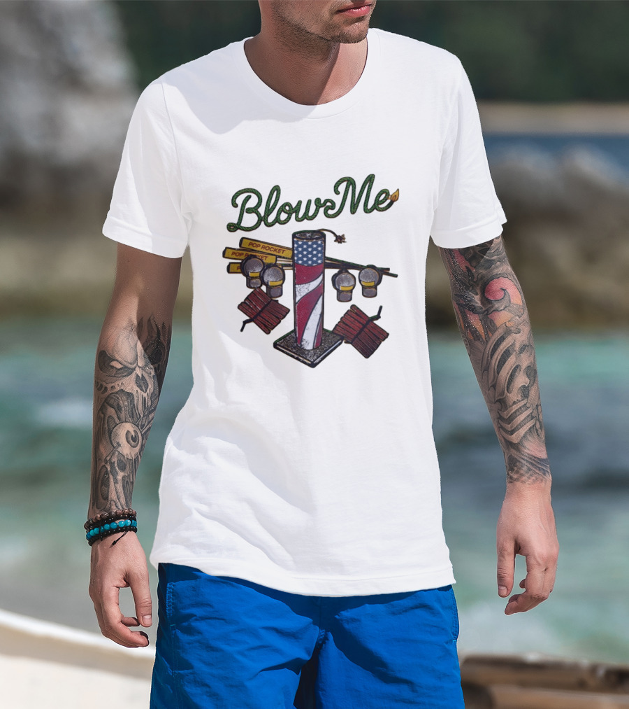 Blow Me 4th Of July Pop Rocket Fireworks USA Flag T-Shirt